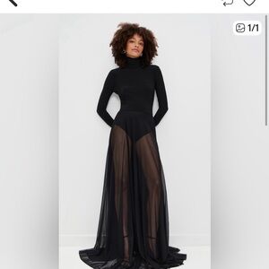 Norma Kamali Black Long-Sleeve Sheer Panel Maxi